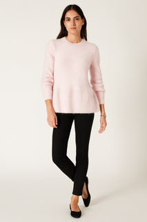 Round Neck, Button Back Detailed, Lana Wool, 20% Alpaca, Acrylic & Nylon Knitted, Frill Hem Jumper.