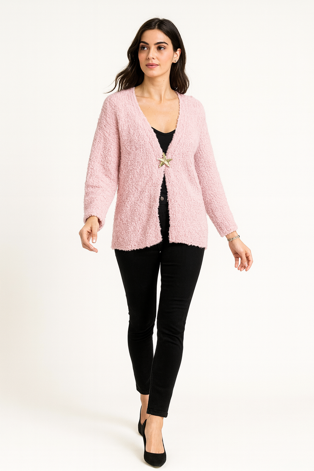 Star ⭐ Broach Detailed, Lana Wool, Alpaca, Viscose & Acrylic Knitted Batwing Cardigan
