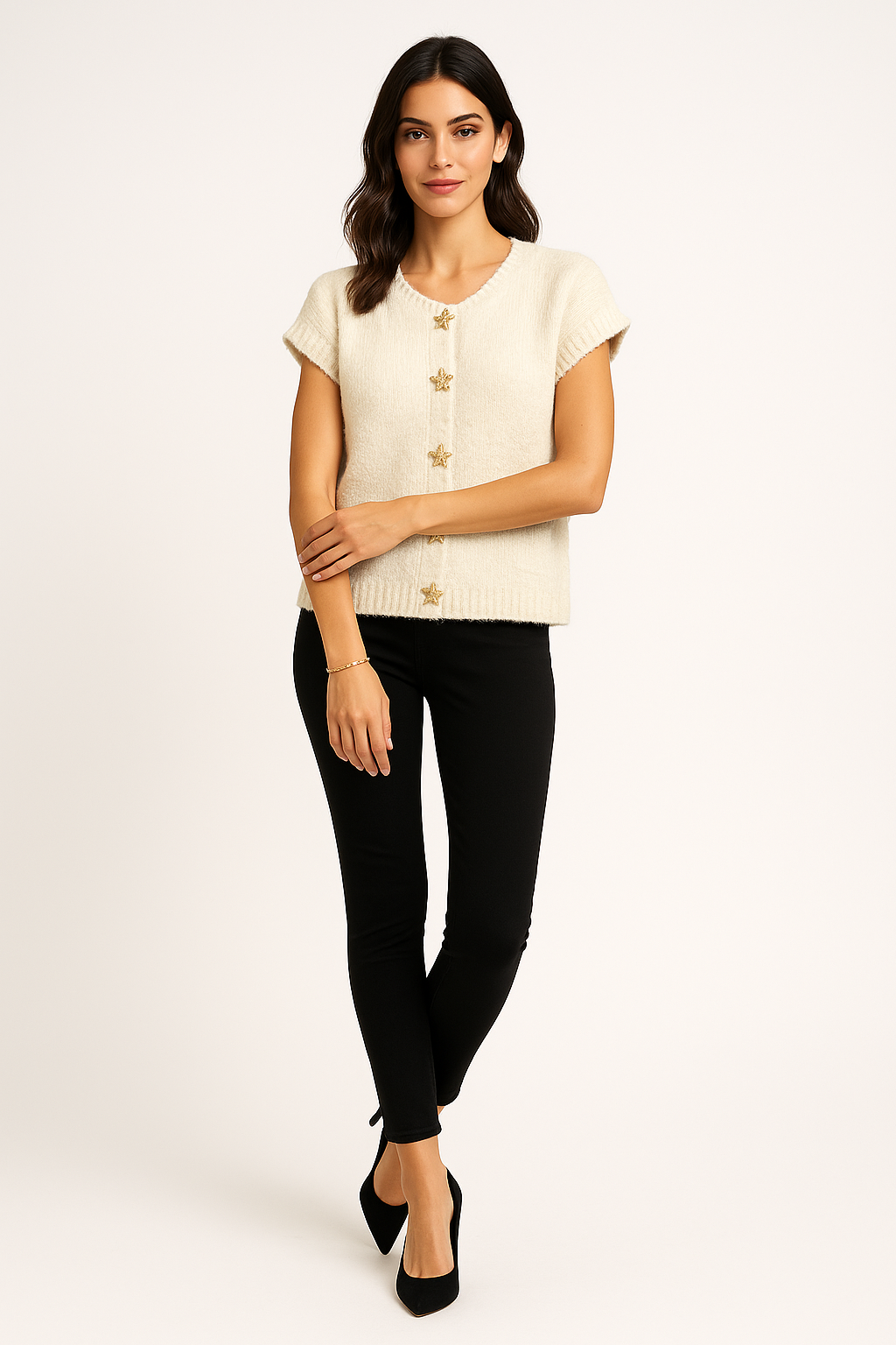 Golden Star ⭐ Button Through, Lana Wool & Viscose Knitted Waistcoat