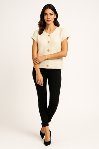 Golden Star ⭐ Button Through, Lana Wool & Viscose Knitted Waistcoat