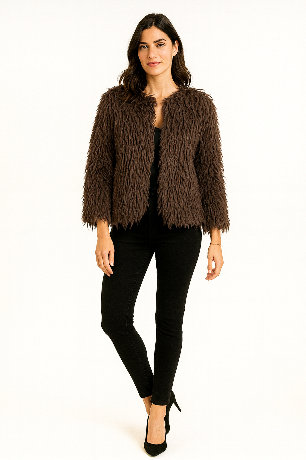 Double Layered Shagy Knit Jacket