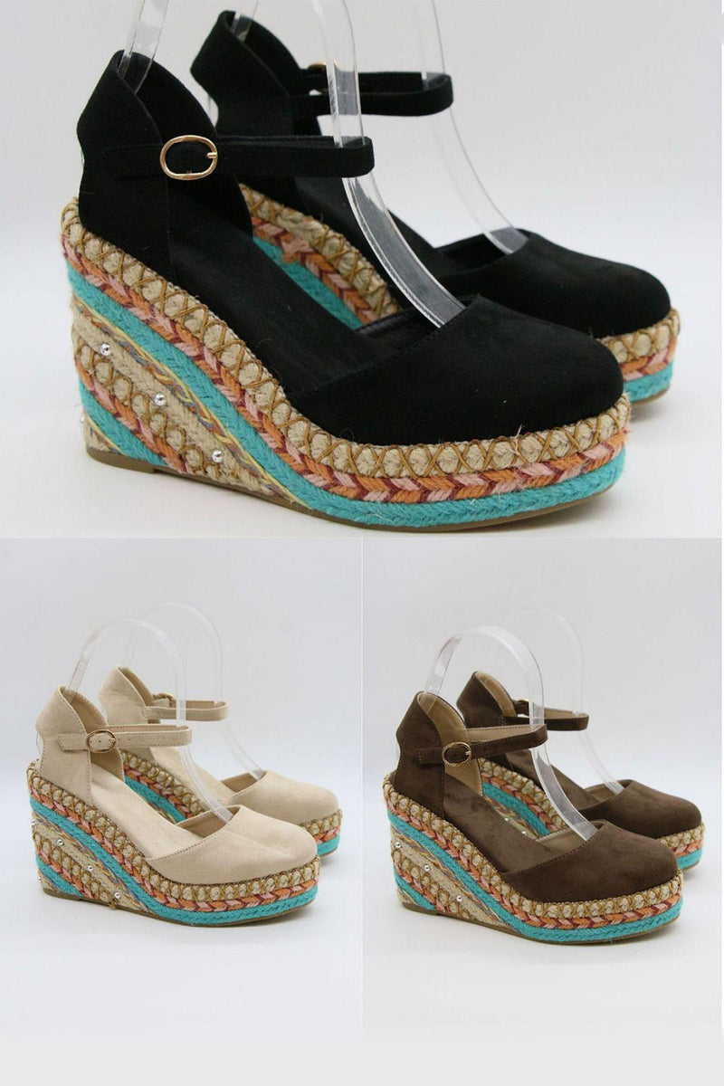 Embroidered Platform Espadrille Wedges