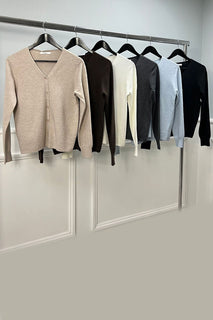 V-neckline buttons down the front Cardigan