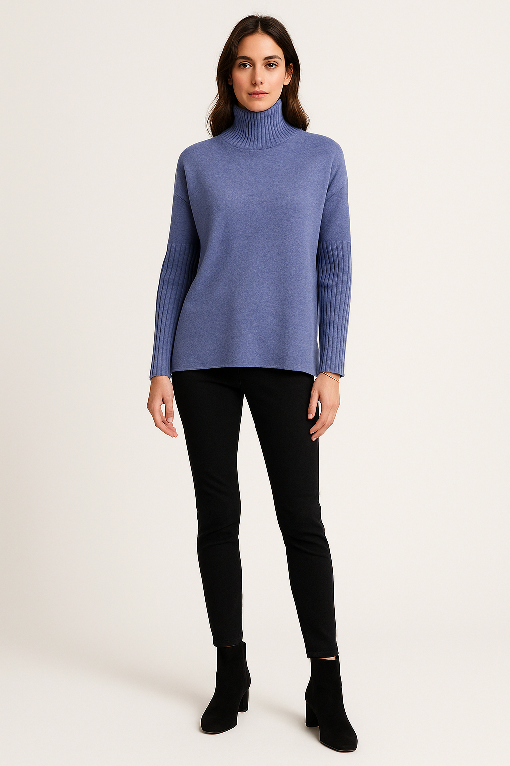 High Neck , Long Sleeves Jumper with ribbed detailing on the sleeves