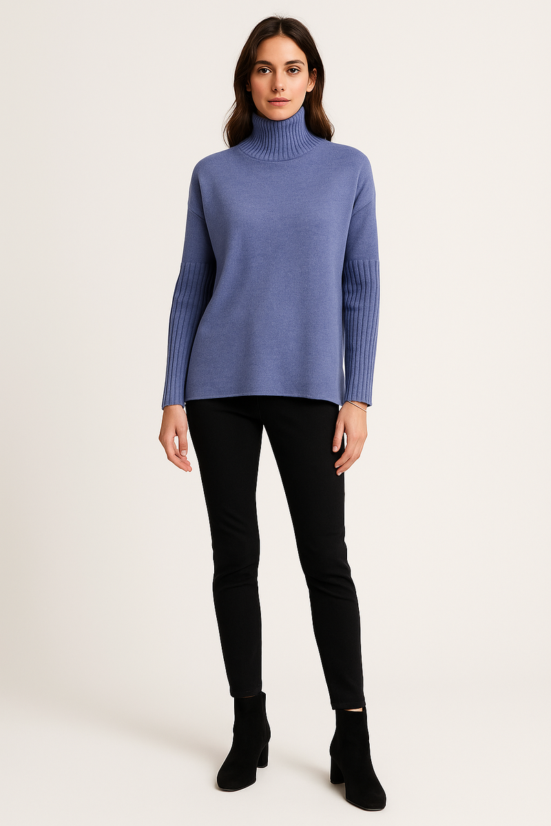 High Neck , Long Sleeves Jumper with ribbed detailing on the sleeves