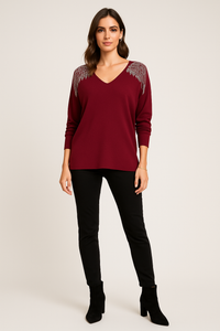V-neck , long sleeves , oversized Jumper with wing detailing