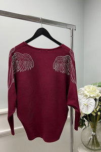 V-Neck, Diamanté Studded Angel Wings 🪽 Detailed, Viscose Batwing JumpeR