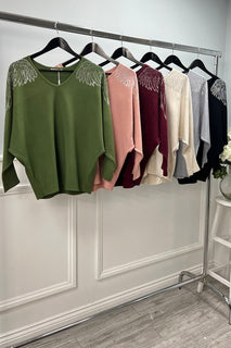 V-Neck, Diamanté Studded Angel Wings 🪽 Detailed, Viscose Batwing JumpeR