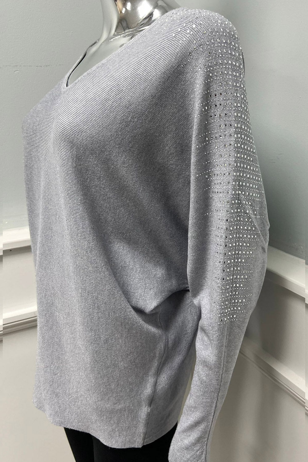 V Neck Long Sleeves Jumper with subtle embellishments on Shoulder