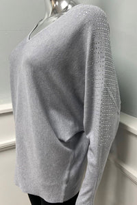 V Neck Long Sleeves Jumper with subtle embellishments on Shoulder
