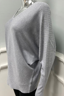 V Neck Long Sleeves Jumper with subtle embellishments on Shoulder