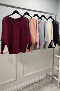 V Neck Long Sleeves Jumper with subtle embellishments on Shoulder