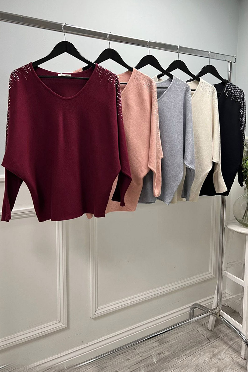 V Neck Long Sleeves Jumper with subtle embellishments on Shoulder