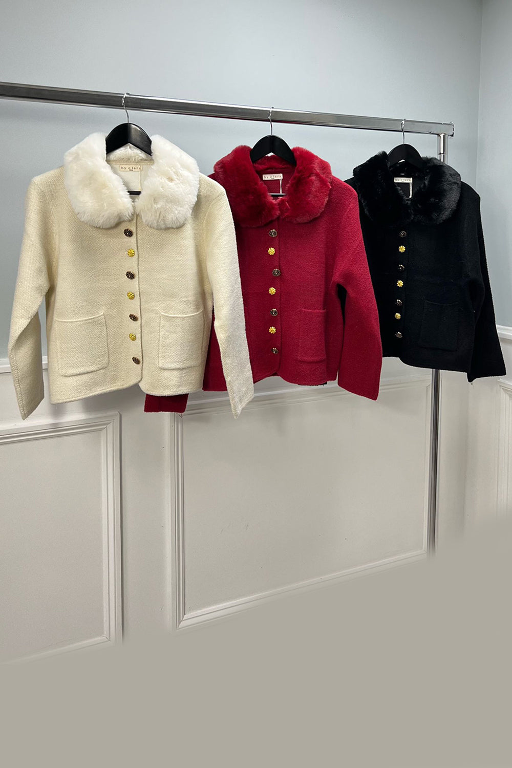 Wool Jacket – Faux Fur Collar & Gold Buttons.