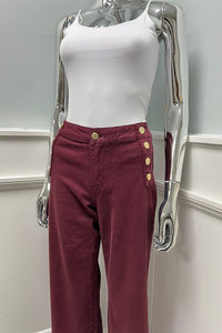 Golden Button Detailed, Wide Leg Stretchy Denim Jeans