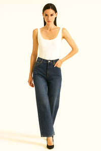 high-waist , wide-leg fit jeans