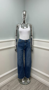 high-waist , wide-leg fit jeans