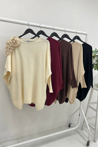 Floral Shoulder Detail Relaxed Knit Jumper