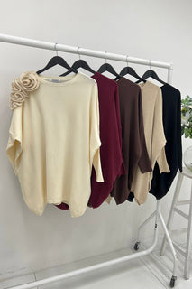 Floral Shoulder Detail Relaxed Knit Jumper