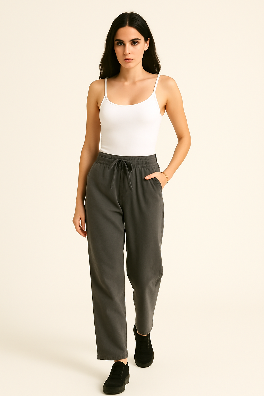 Elasticated Waist, Drawstring Detailed, Wide Leg Vellore Corduroy Trouser