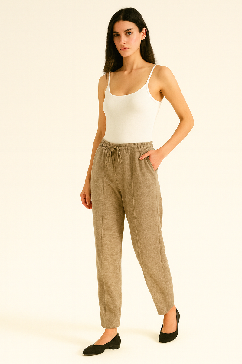 Elasticated Waist, Drawstring Deatiled, Two Pocket Wide Leg Trouser