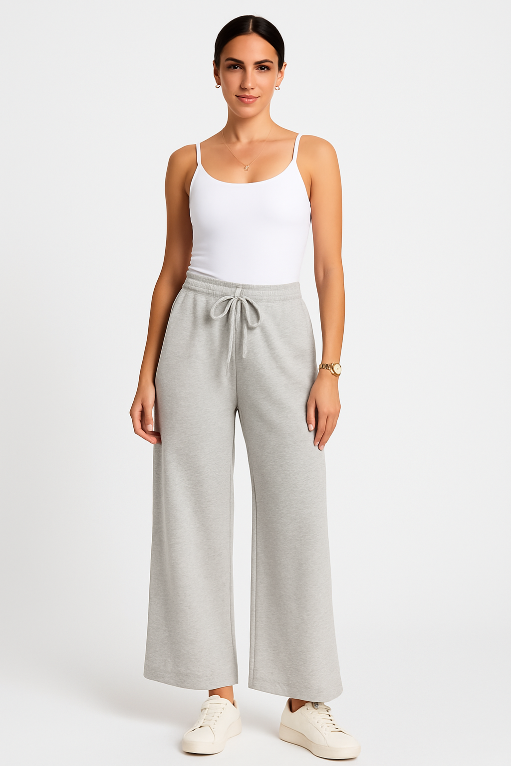 Elasticated Waist, Drawstring Detailed, Wide Leg Trousers