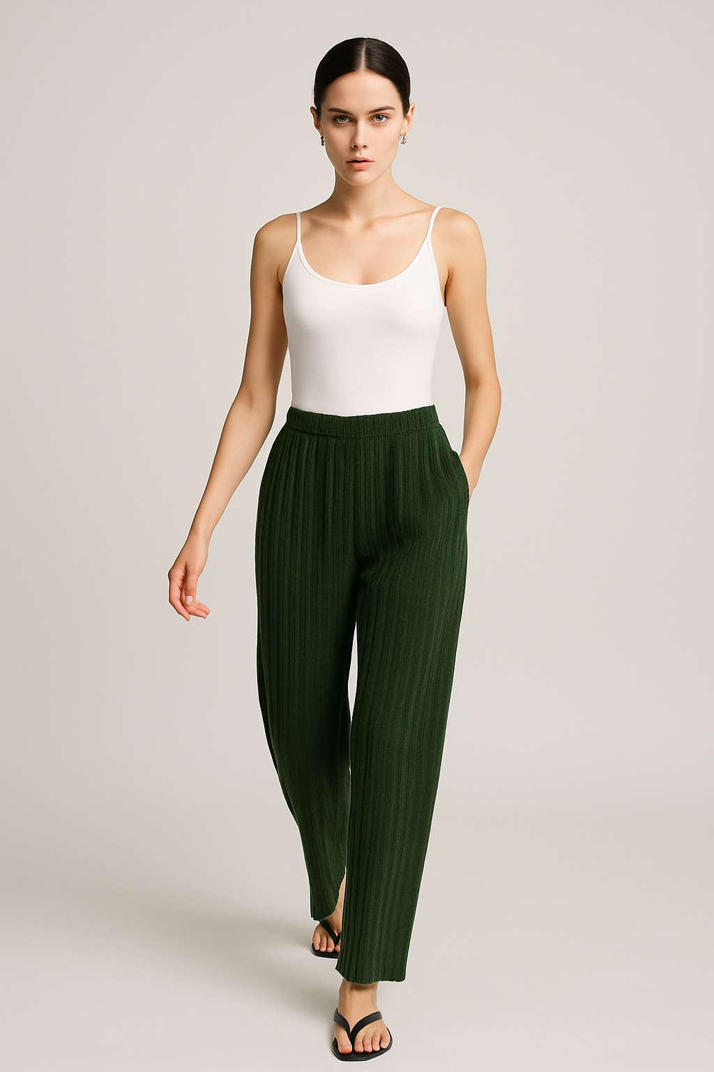 Elasticated Waist, Drawstring Deatiled, Two Pocket Wide Leg Trouser