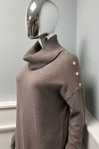 Relaxed fit , wide ribbed high neck jumper with Button detail