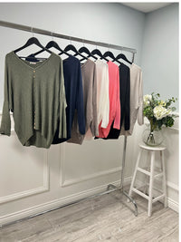 V-Neck, Button Detailed, Viscose & Nylon Light Knitted Top