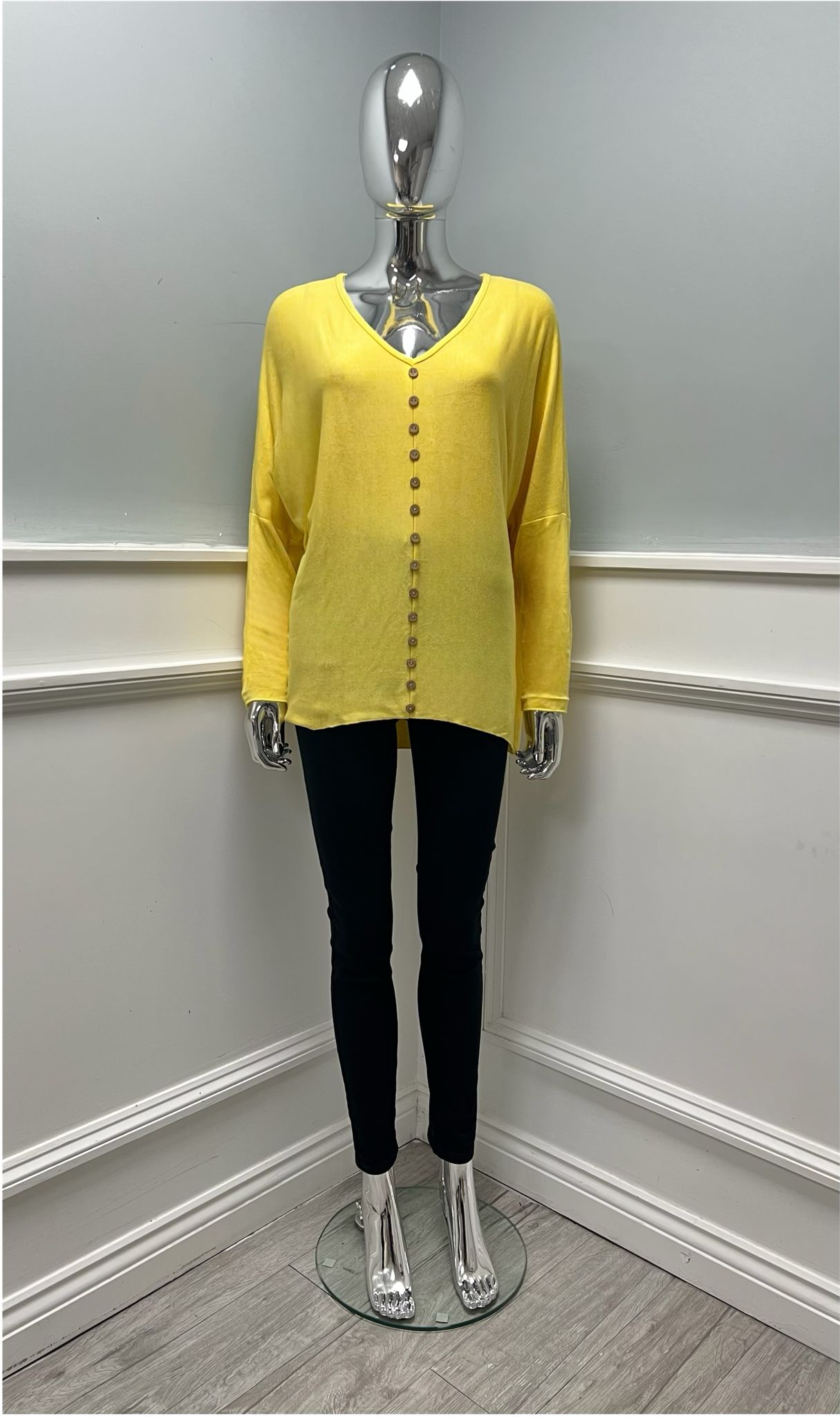 V-Neck, Button Detailed, Viscose & Nylon Light Knitted Top