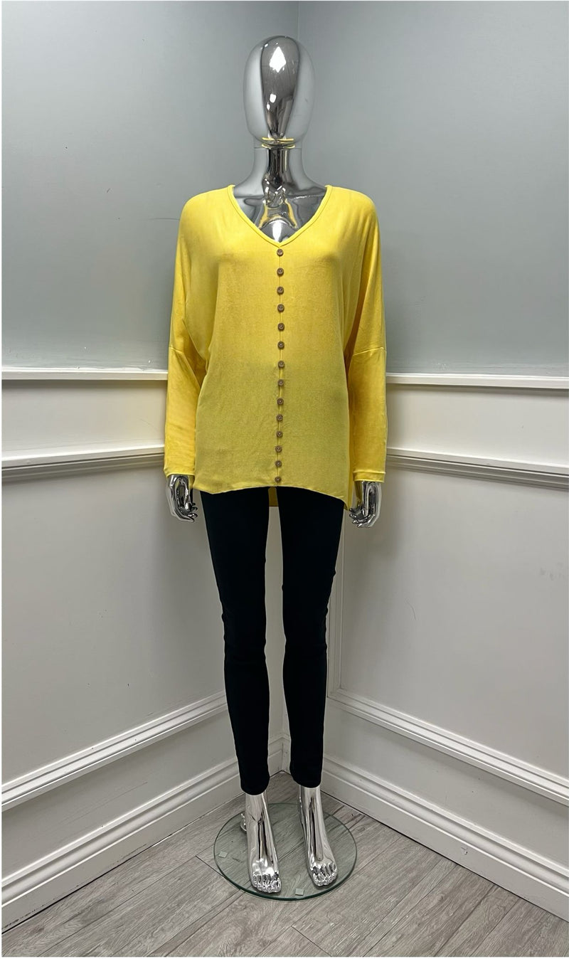 V-Neck, Button Detailed, Viscose & Nylon Light Knitted Top