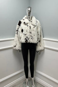 Cropped faux fur animal-print-inspired jacket