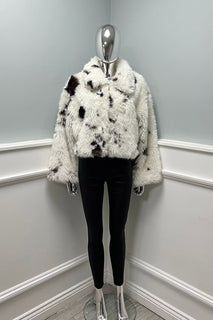 Cropped faux fur animal-print-inspired jacket