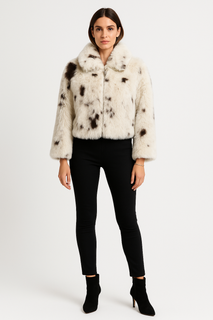 Cropped faux fur animal-print-inspired jacket