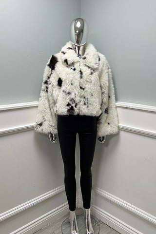 Cropped faux fur animal-print-inspired jacket