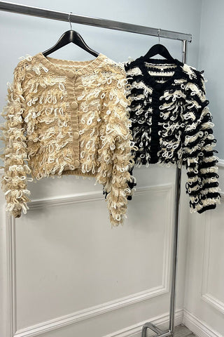 Round Neck, Viscose Knitted Shagy Knit Cardigan