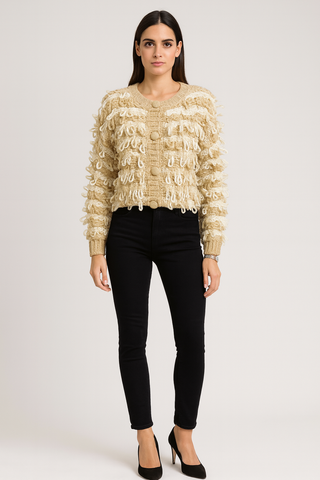 Round Neck, Viscose Knitted Shagy Knit Cardigan