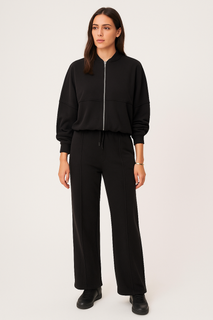 Oversized two-piece lounge set with Zip-up bomber-style jacket