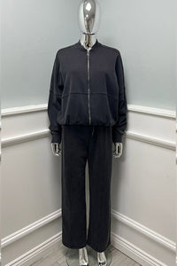 Oversized two-piece lounge set with Zip-up bomber-style jacket