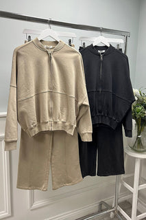 Oversized two-piece lounge set with Zip-up bomber-style jacket