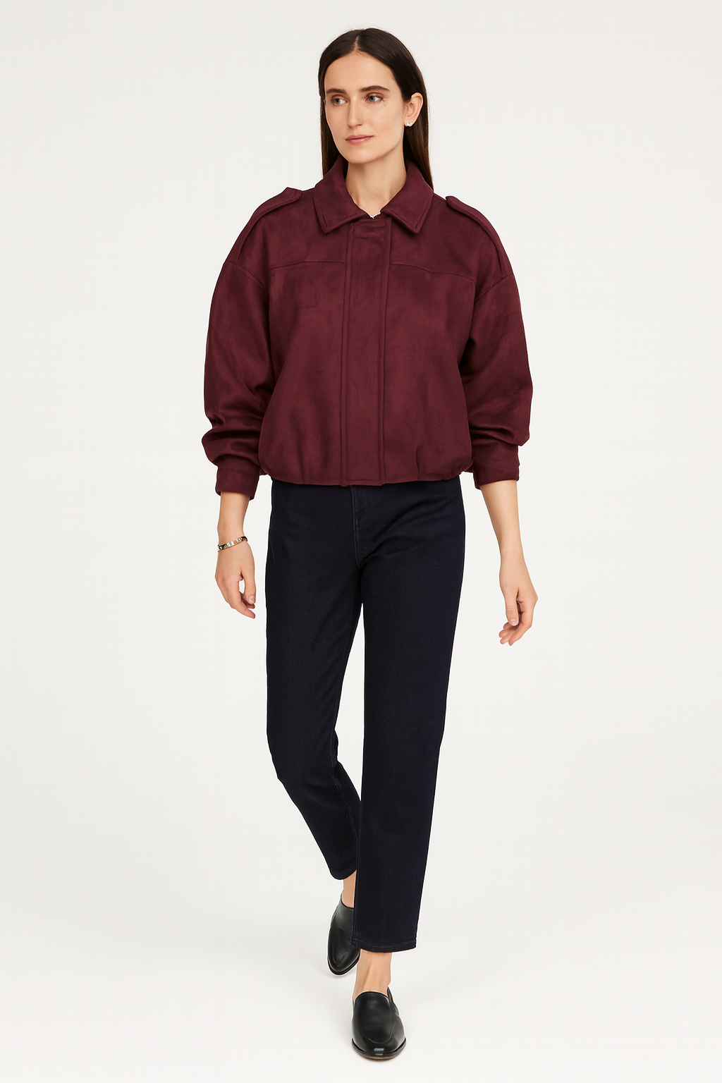 Oversized Suede-Look Bomber Jacket