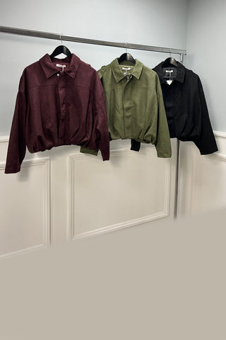 Oversized Suede-Look Bomber Jacket
