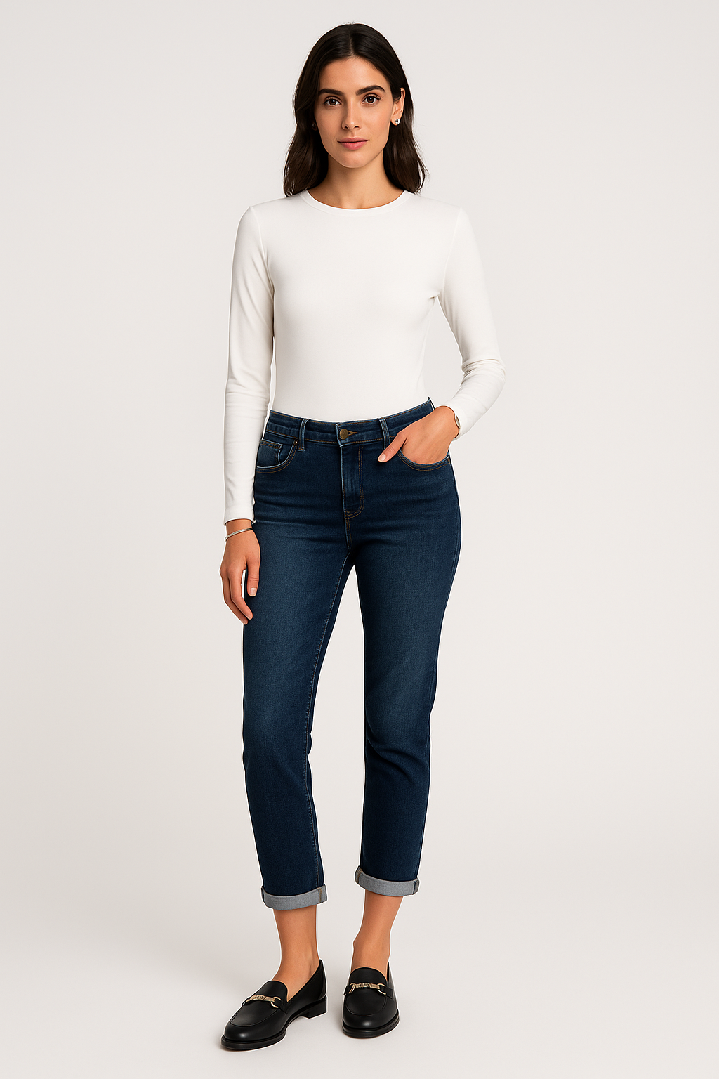 Dark wash cuffed jeans