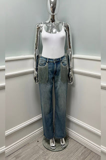 ‘Toxic’ Tessle Detailed, Straight Stretchy Denim Jeans