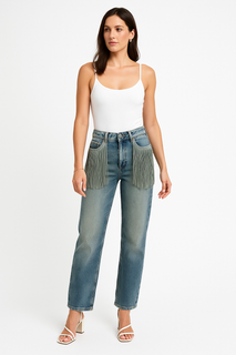 ‘Toxic’ Tessle Detailed, Straight Stretchy Denim Jeans