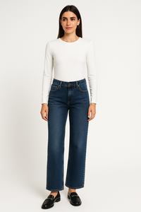 Studded straight-leg denim