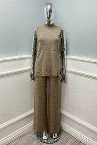 High Neck, Side Split, Elasticated Waist, Wide Leg Two Piece Set