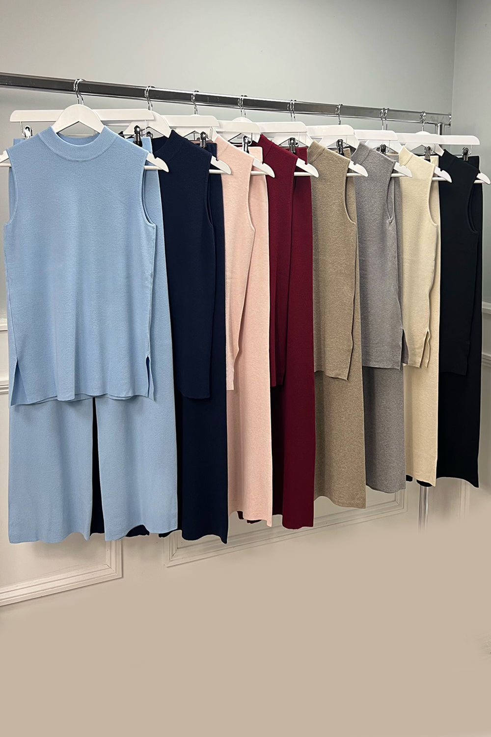 High Neck, Side Split, Elasticated Waist, Wide Leg Two Piece Set