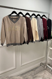 “BROOKLYN” V-Neck Embellished Jumper