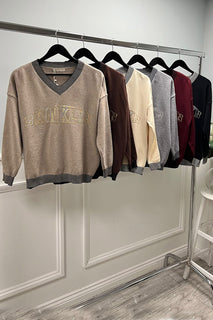 “BROOKLYN” V-Neck Embellished Jumper